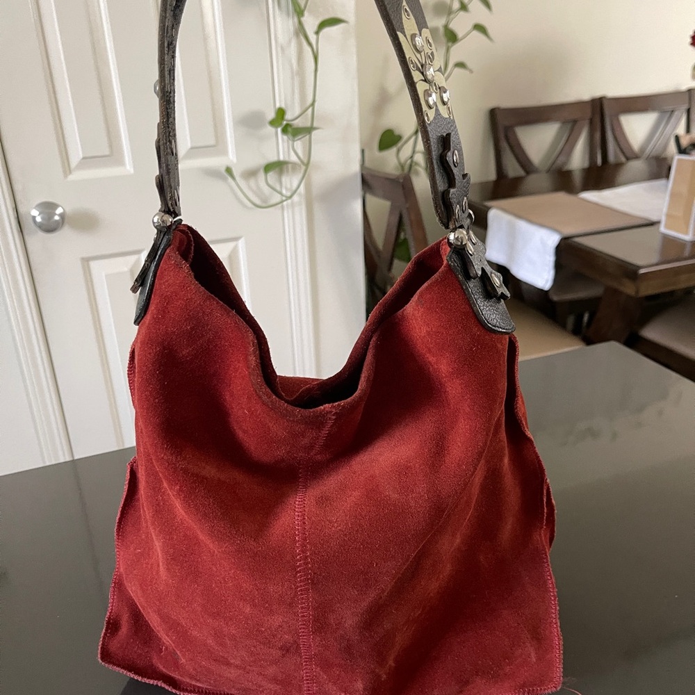 Wilsons Leather Red / rusty color Suede Hobo with Decorative Shoulder Strap